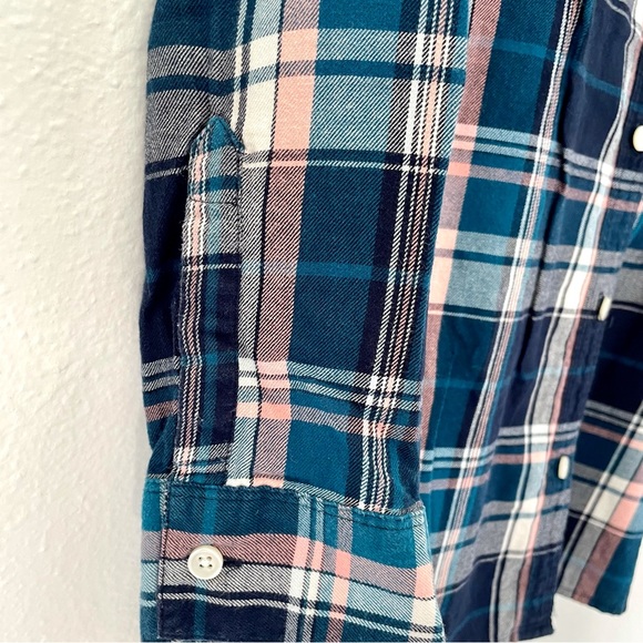 Old Navy Pink & Navy Blue Flannel, Button-Down Shirt - Picture 4 of 6
